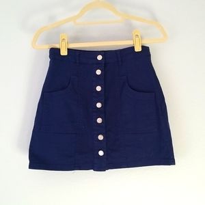 Lulus Navy Blue Tutor Button up mini skirt, sz S pockets